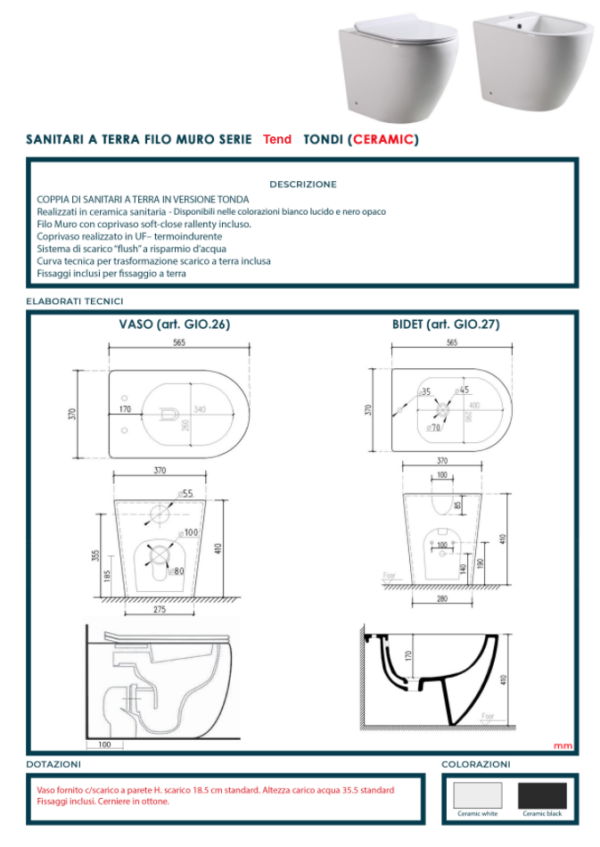 set sanitari filo muro Tend - immagine 3