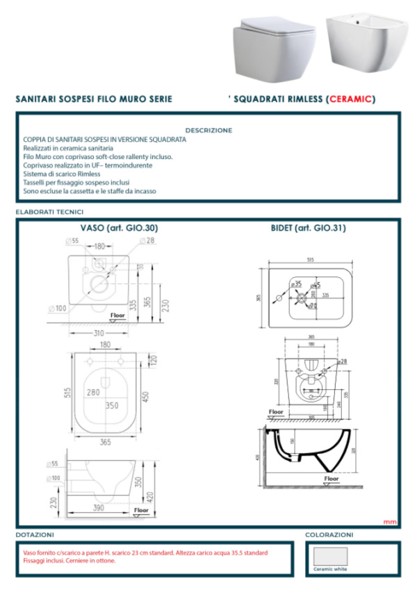 Set sanitari sospesi New Eagle senza brida - immagine 6