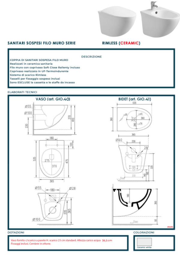 Set sanitari sospesi senza brida Tripper - immagine 5